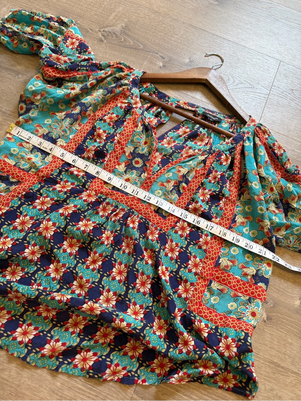 Tolani Turquoise Floral Print Silk Blouse-size M - Picture 10 of 10